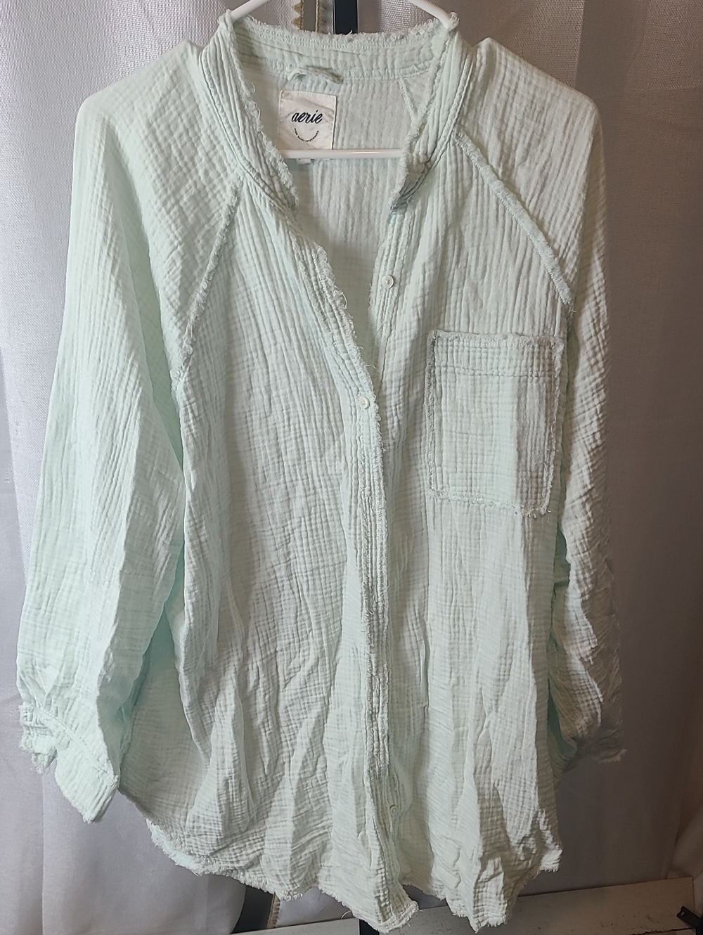 Aerie Pale Mint Muslin Oversized Gauze Button Up Shirt Large